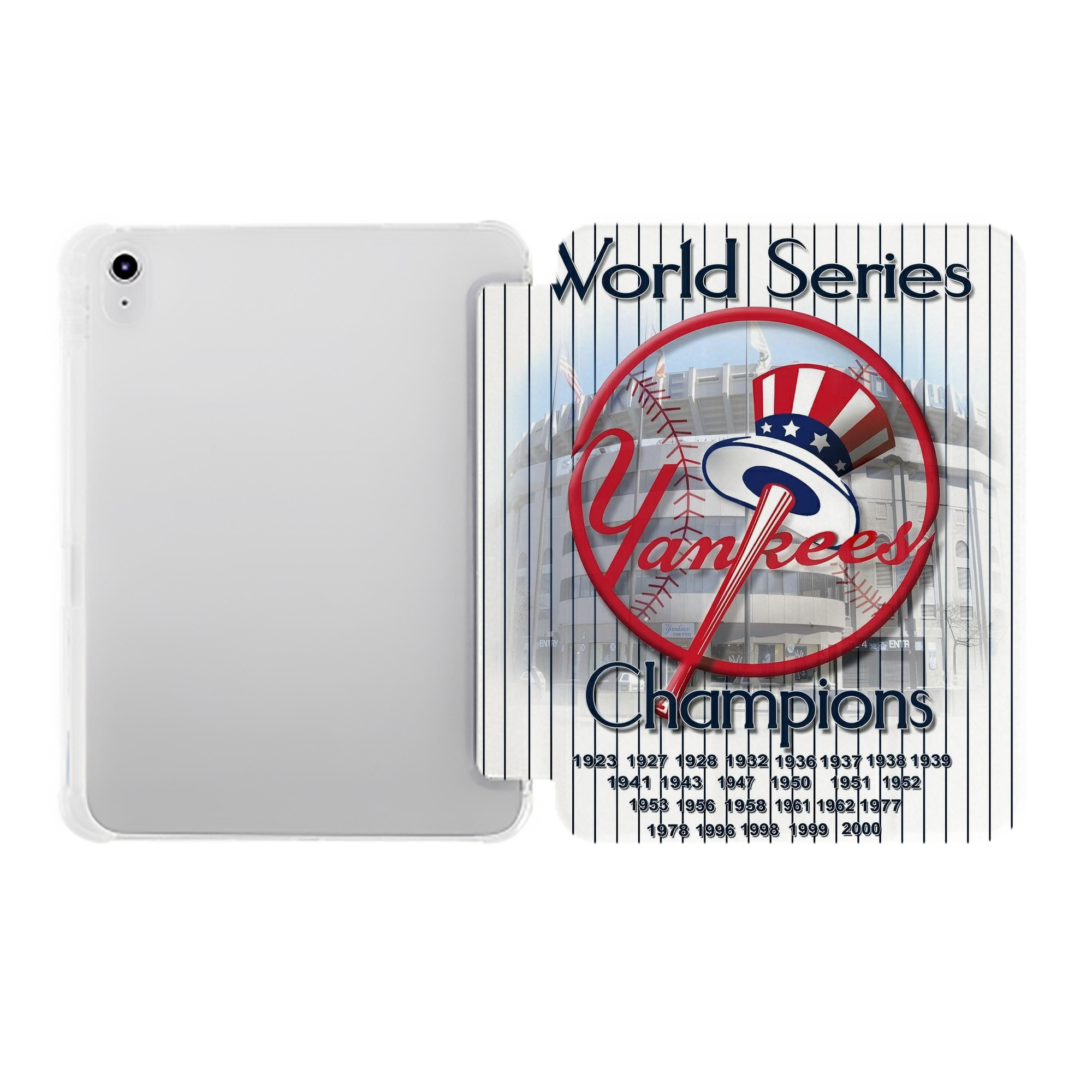 New York Yankees 184 Premium Tri-Fold PU Leather & Silicone IPad Case With Pencil Slot – Fits 9.5,10.5,10.9 – Adjustable Stand, Slim, Protective